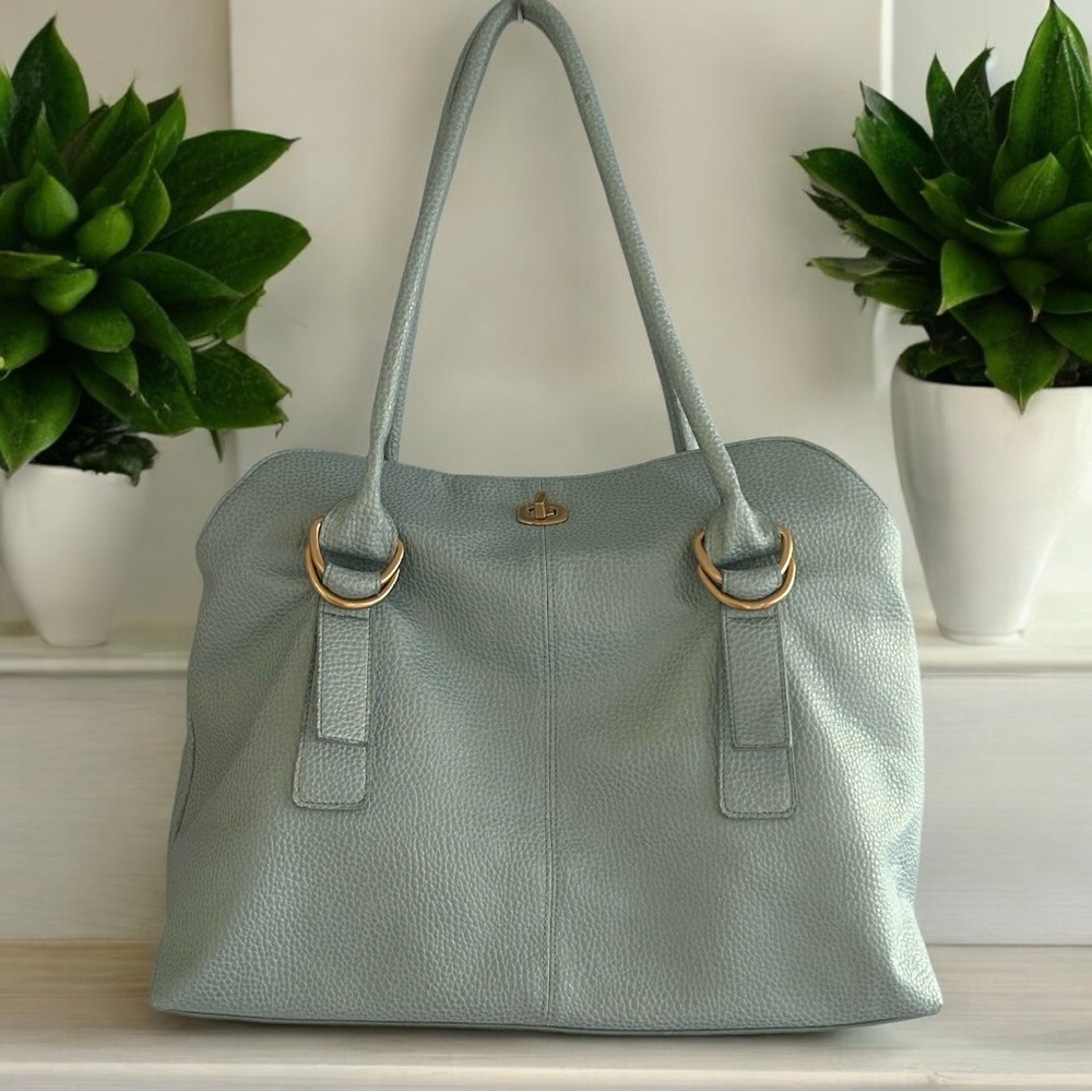Bueno Blue Shoulder Bag with Gold Accents